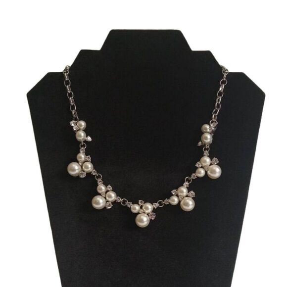Paparazzi Toast to Perfection Rhinestone Encrusted & Faux Pearl Cluster Necklace - Picture 1 of 11